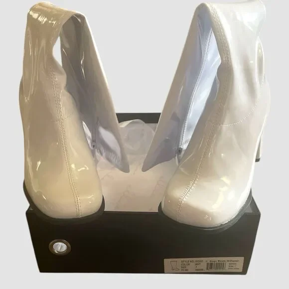 Ellie 3" White Patent Gogo Costume Knee Boots Women’s Size 7 New in Box Zipper - Picture 7 of 9